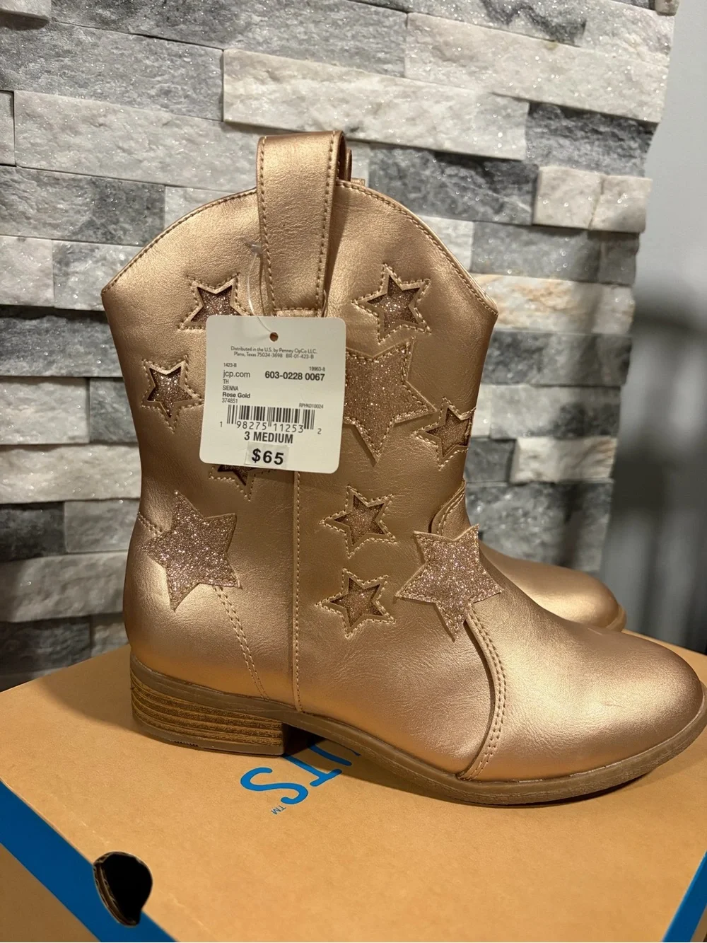 Rose Gold Star Embellished Western Boots